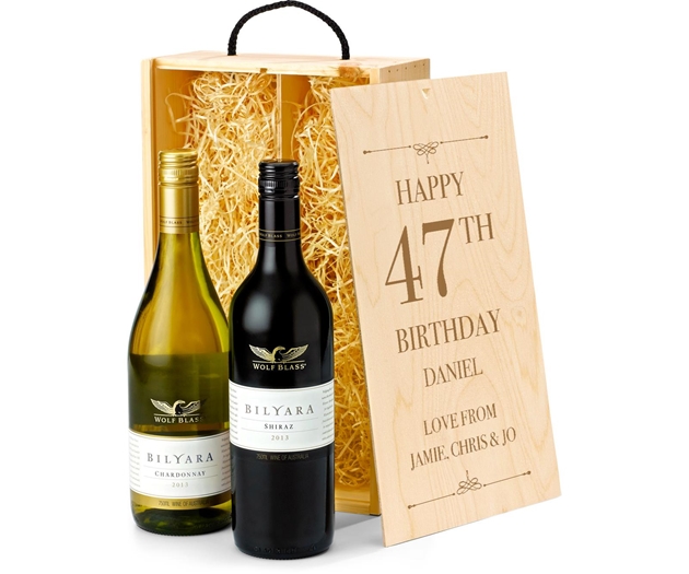 Birthday Australian Red & White Wine Gift Box With Engraved Personalised Lid